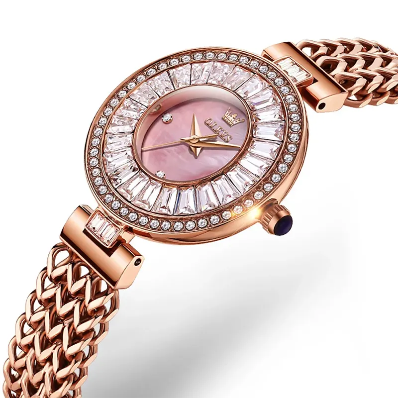 Olevs Pink MOP Dial Rose Gold ladies Watch- 9959